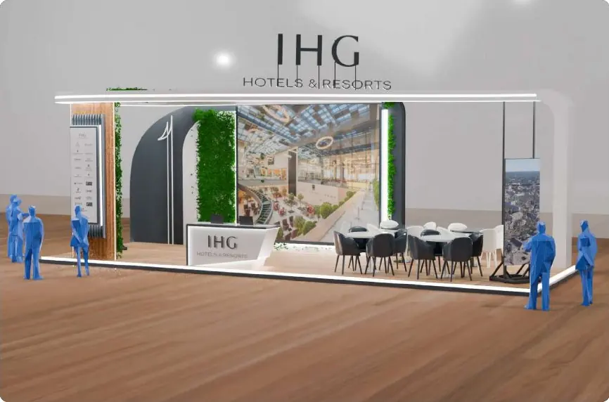 IHG open booth with green wall and lounge